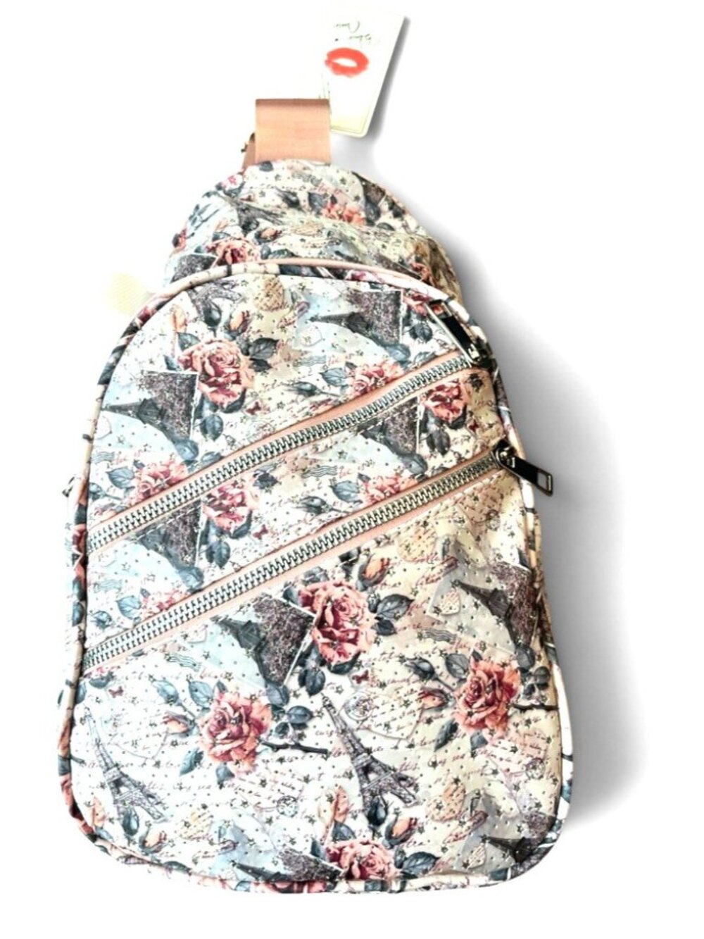 Eiffel Tower Paris Crossbody Shoulder Bag Adjustable Sling Bag Pink Roses NWT